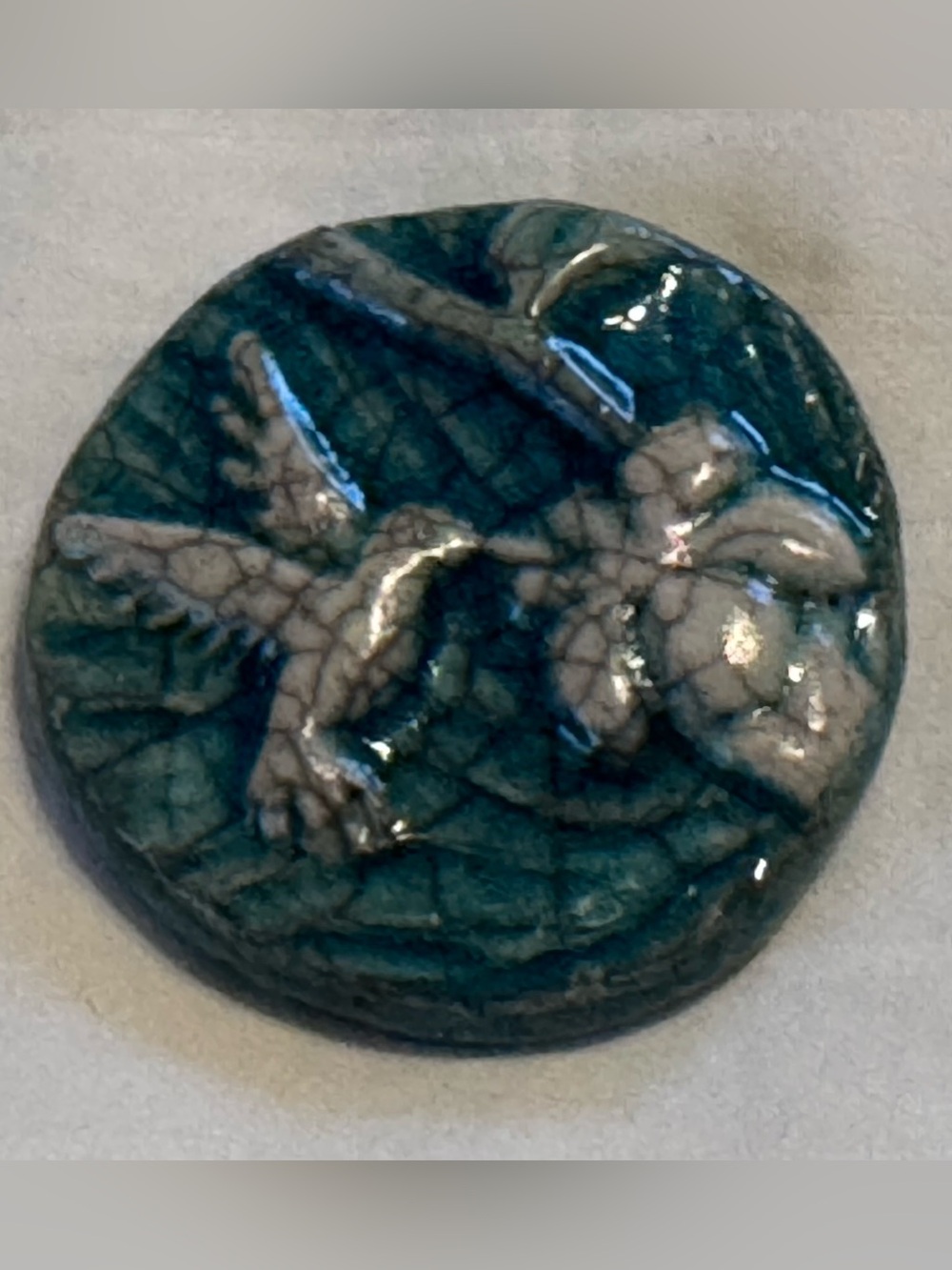Hummingbird Raku Affirmation Pottery Medallion